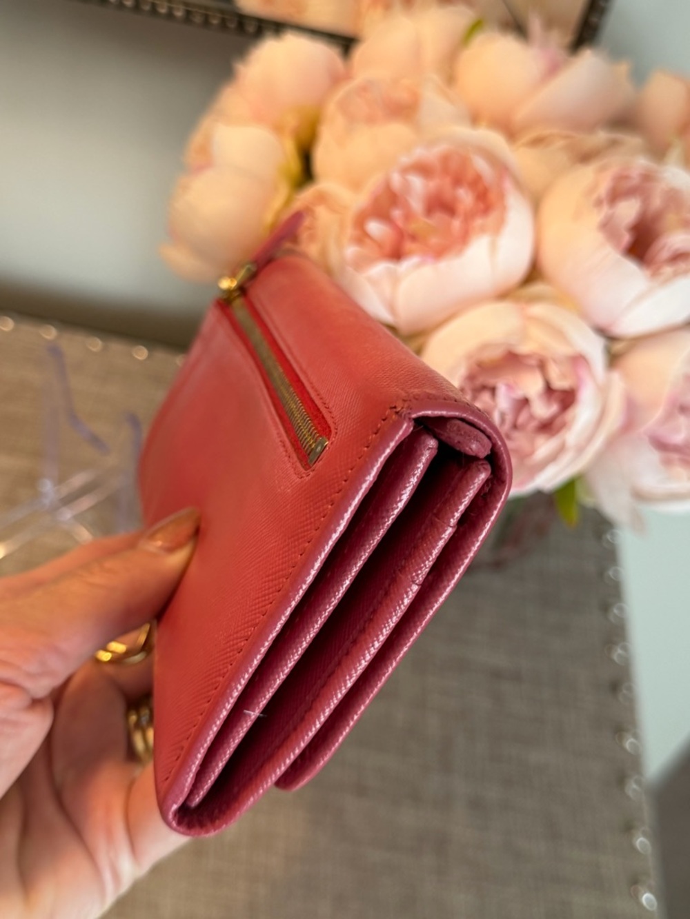 Prada like new Saffiano Leather Continental Bow Wallet - Pink - Picture 8 of 12